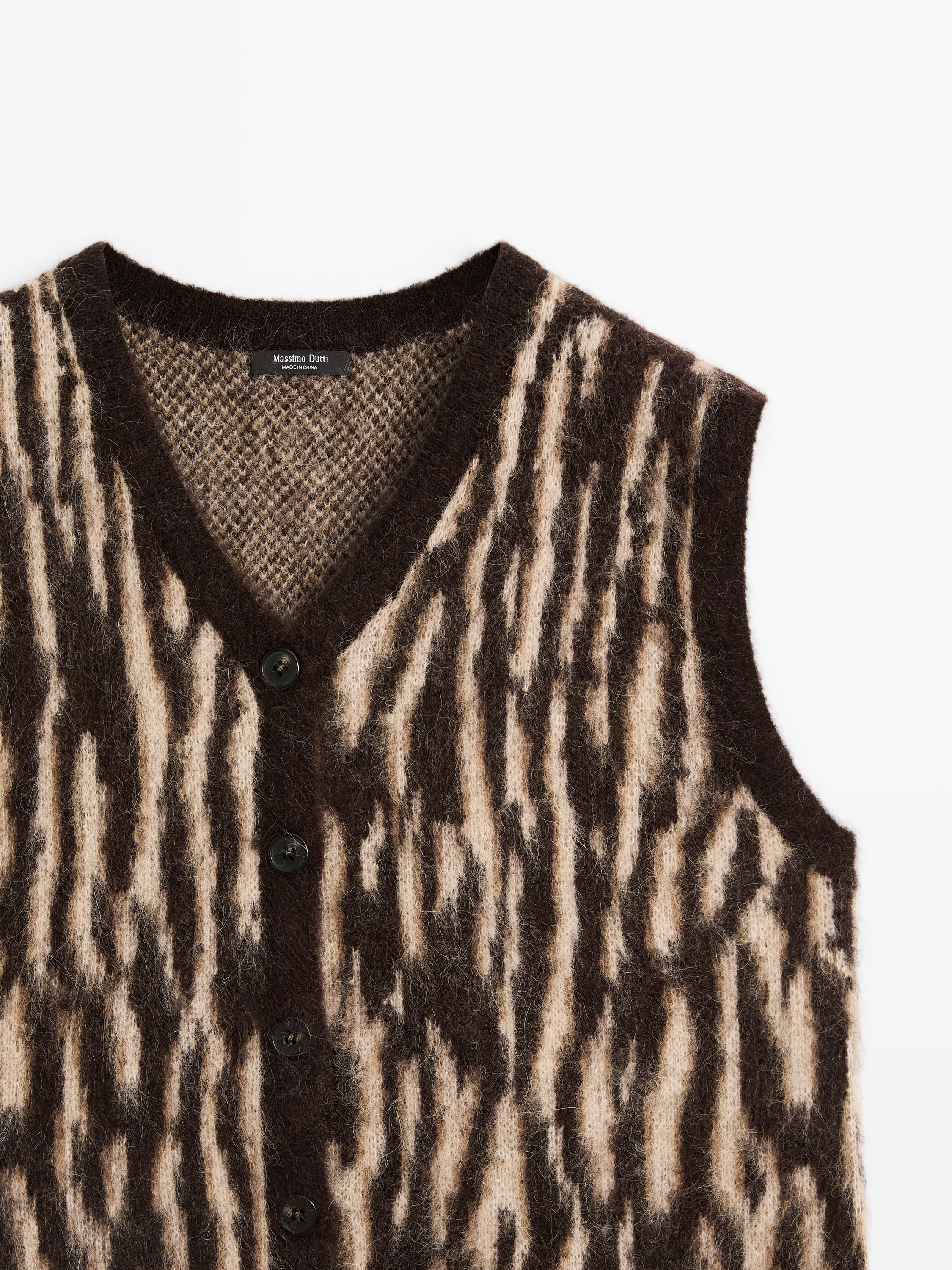 Animal print wool blend knit waistcoat